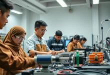 Siswa pendidikan vokasi sedang praktik di laboratorium teknik