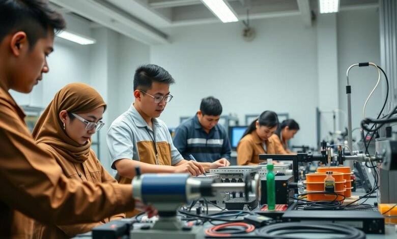 Siswa pendidikan vokasi sedang praktik di laboratorium teknik