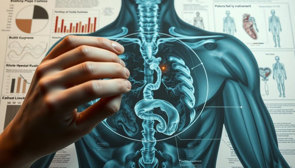 A detailed and technical medical diagram showcasing concrete evidence or "bukti" related to the human body and its biological processes. The image should feature a central close-up view of a laboratory test or medical scan, surrounded by supporting information like charts, graphs, and annotated anatomical illustrations. The overall mood should be clinical and scientific, with a muted color palette, crisp lighting, and a sense of precision and objectivity. The composition should balance technical details with visual clarity, allowing the viewer to easily understand the key "bukti" or evidence being presented. A detailed and technical medical diagram showcasing concrete evidence or "bukti" related to the human body and its biological processes. The image should feature a central close-up view of a laboratory test or medical scan, surrounded by supporting information like charts, graphs, and annotated anatomical illustrations. The overall mood should be clinical and scientific, with a muted color palette, crisp lighting, and a sense of precision and objectivity. The composition should balance technical details with visual clarity, allowing the viewer to easily understand the key "bukti" or evidence being presented.